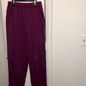 Woman Within Burgundy Elastic Waist Straight Leg Cotton Pants M NEW